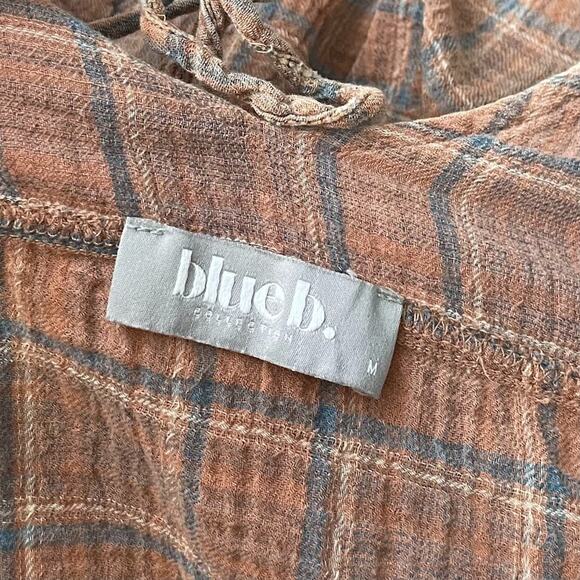 Buckle Blue B Oversized Medium Plaid Gauze Button Up Shirt Western Boho Chic - Picture 5 of 8